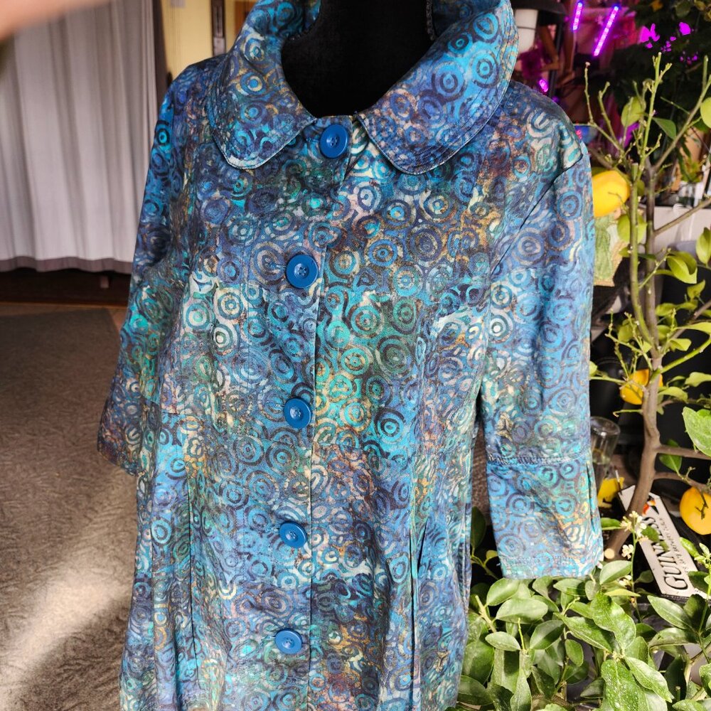 Frazzle Blue & Gold 3/4 Bell Sleeve Page Boy Collar Button Jacket XXLarge
